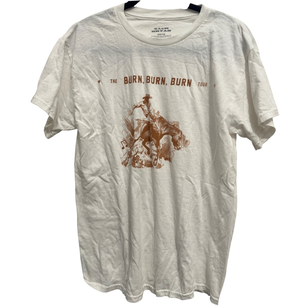 Zach Bryan Burn Burn Burn Tour 2023 T-Shirt White Cotton Sz M Western Country